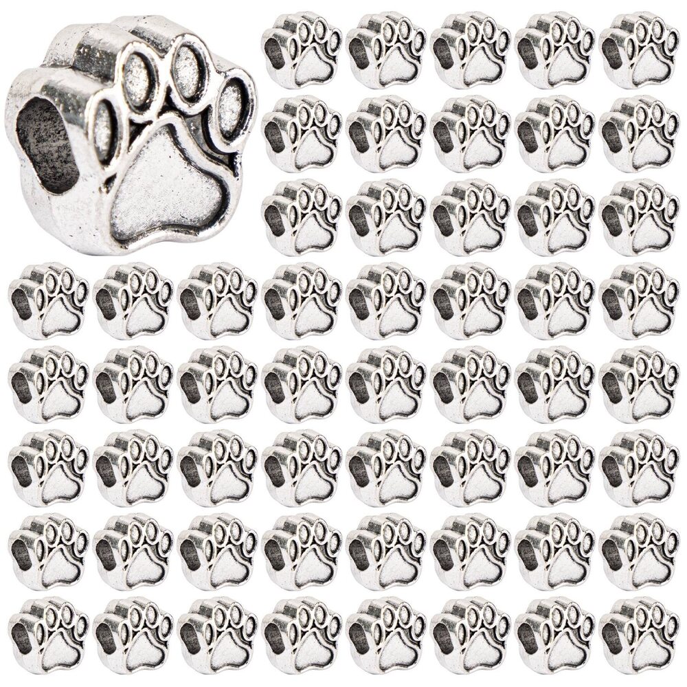 7871 100 Pack Vintage Silver Cat Paw Charms Footprint Pendants with Big